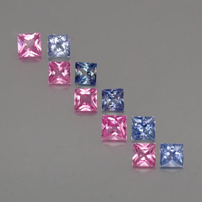 天然多色蓝宝石，方形，3.4×3.4毫米，VVS-VS