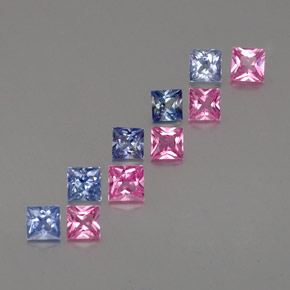 天然多色蓝宝石，方形，3.4×3.4毫米，VVS-VS