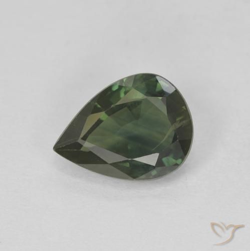 1.38ct 天然 暗绿色 蓝宝石, 梨形, VS