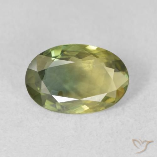 1.24ct 天然 黄绿色 蓝宝石, 椭圆形, VVS