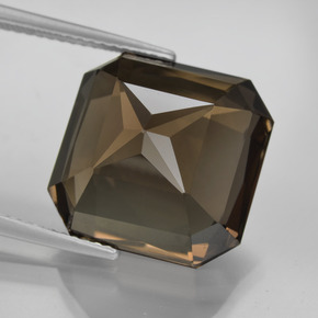 15.84克拉天然棕色烟晶，祖母绿式切割，14.8×14.7毫米，VVS