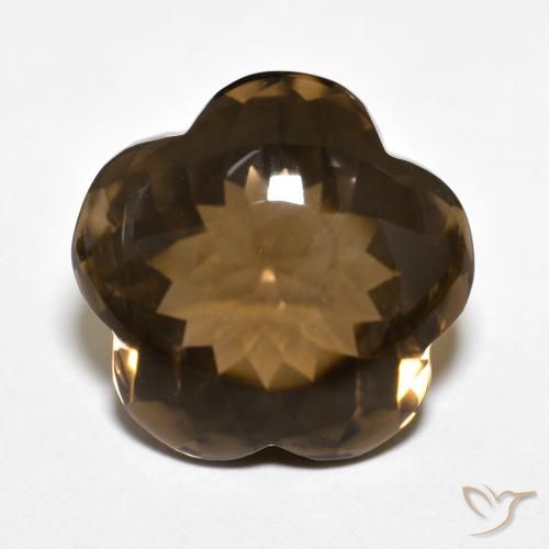 13.07ct 天然 暖棕 烟晶, 花形切割, 透明