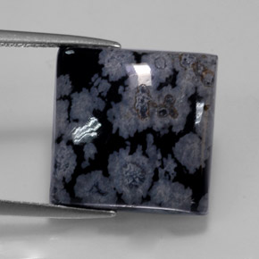 11.21克拉天然多色雪花黑曜石，方形，15×15毫米，不透明