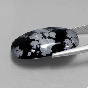 13.62克拉天然黑色雪花黑曜石，椭圆形切割，21.9×15.5毫米，不透明