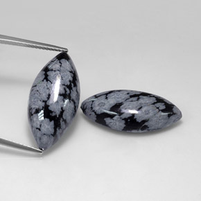 克拉天然雪花黑曜石，榄尖形，不透明