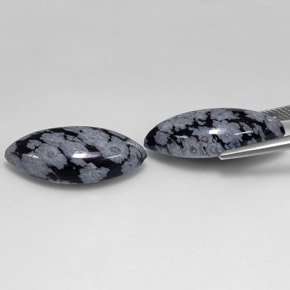 克拉天然雪花黑曜石，榄尖形，不透明