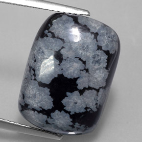 11.41克拉天然黑色雪花黑曜石，垫形剪裁，17.8×12.9毫米，不透明