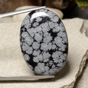 21.09克拉天然雪花黑曜石，椭圆形切割，不透明