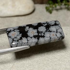 14.09克拉天然雪花黑曜石，狭长方形，不透明