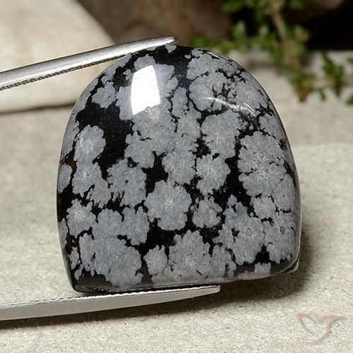 37.14ct 天然 灰白黑色 雪花黑曜石, 花式切割, 不透明
