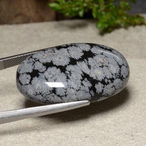 39.18克拉天然多色雪花黑曜石，椭圆形切割，32.7×20.9毫米，不透明