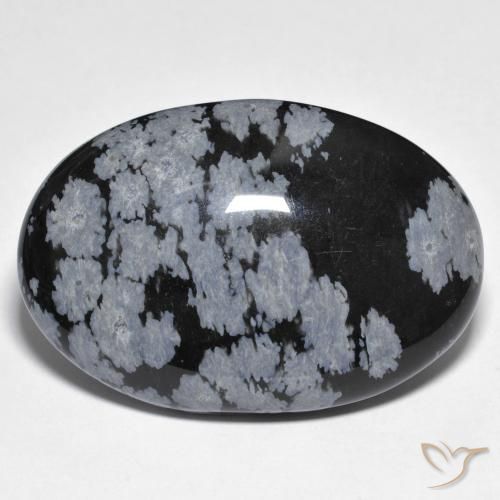 39.01ct 天然 灰白黑色 雪花黑曜石, 椭圆形, 不透明