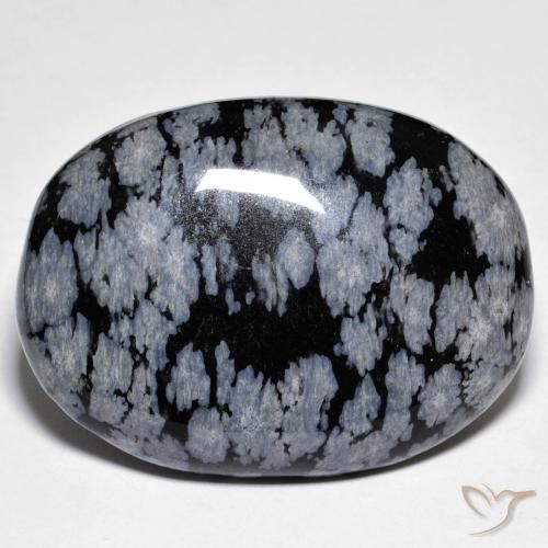 45.67ct 天然 灰白黑色 雪花黑曜石, 椭圆形, 不透明