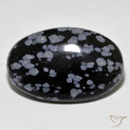 30.67ct 天然 灰白黑色 雪花黑曜石, 椭圆形, 不透明