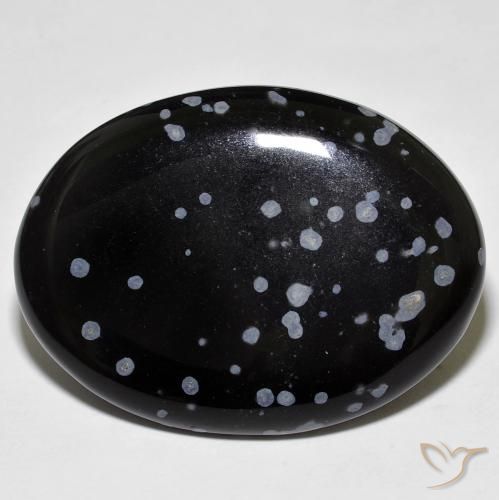 37.96ct 天然 灰白黑色 雪花黑曜石, 椭圆形, 不透明