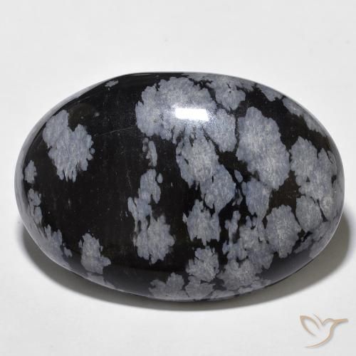 28.85ct 天然 灰白黑色 雪花黑曜石, 椭圆形, 不透明