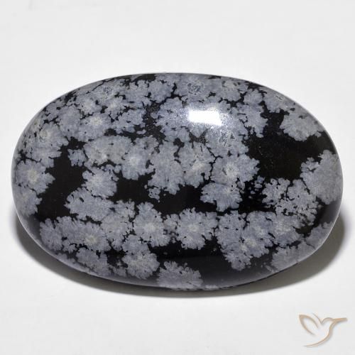 26.31ct 天然 灰白黑色 雪花黑曜石, 椭圆形, 不透明