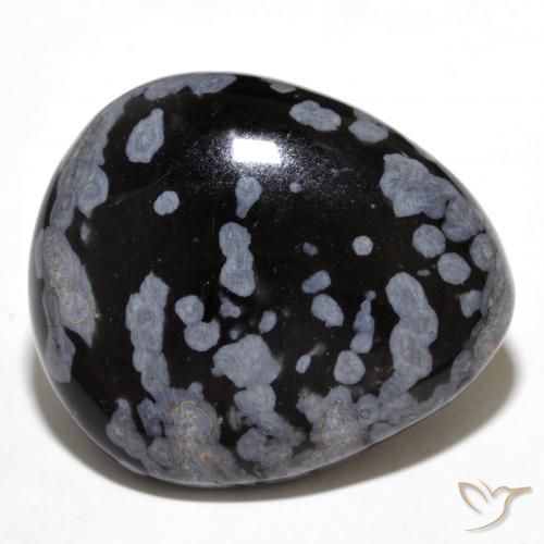 24.61ct 天然 灰白黑色 雪花黑曜石, 梨形, 不透明