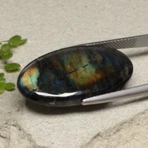 16.74克拉天然多色光谱拉长石，椭圆形切割，29.2×15.8毫米，不透明