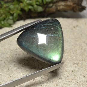 9.60克拉天然多色光谱拉长石，三角形，16×15.9毫米，不透明