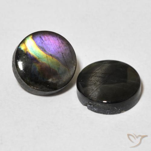 3.38天然多色光谱拉长石，圆形切割，8.29毫米，不透明