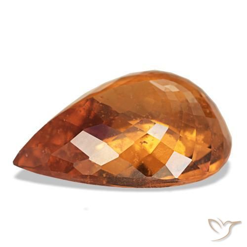 7.66克拉天然橙色锰铝榴石，梨形，14.7×11.3毫米，VS