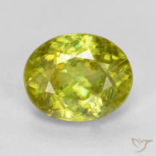 1.74ct 天然 绿黄色 榍石, 椭圆形, SI