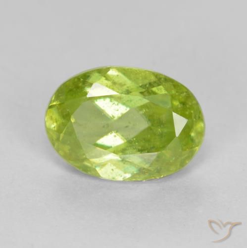 1.12ct 天然 亮绿色 榍石, 椭圆形, SI