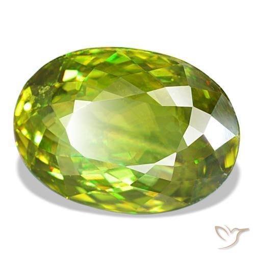 7.87克拉天然绿色榍石，椭圆形切割，13.9×10毫米，VS