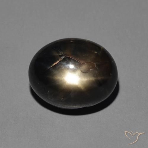 5.11ct 天然 灰银黑色 星光蓝宝石, 椭圆形, 不透明