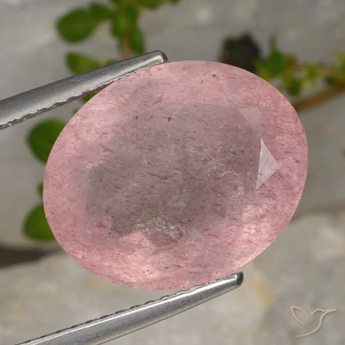 8.28ct 天然 浅粉色 草莓石英, 椭圆形, 半透明