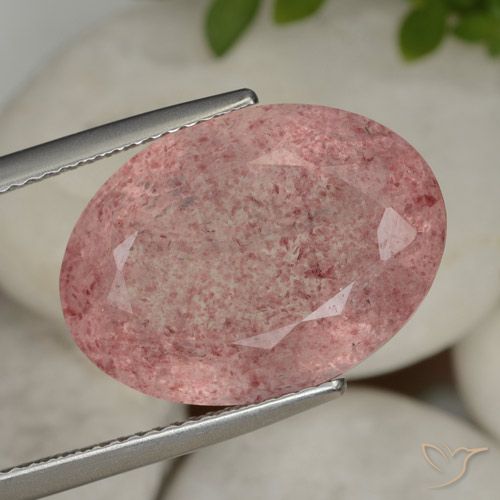 14.16ct 天然 深粉色 草莓石英, 椭圆形, 半透明