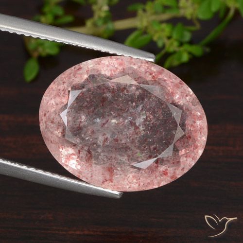 12.52ct 天然 深粉色 草莓石英, 椭圆形, 半透明