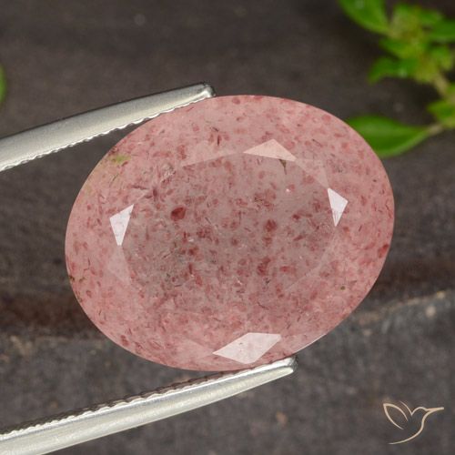 13.48ct 天然 橙粉色 草莓石英, 椭圆形, 半透明