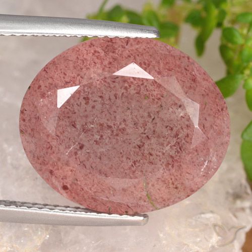 14.58ct 天然 橙粉色 草莓石英, 椭圆形, 半透明