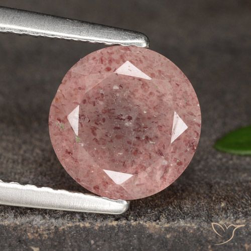 1.72ct 天然 浅淡粉色 草莓石英, 圆形的, 半透明