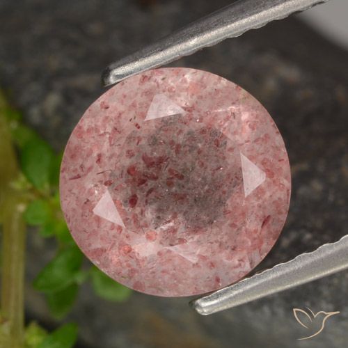 1.77ct 天然 浅淡粉色 草莓石英, 圆形的, 半透明