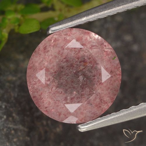 1.72ct 天然 玫瑰粉色 草莓石英, 圆形的, 半透明