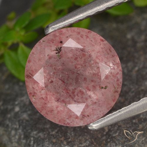 1.64ct 天然 玫瑰粉色 草莓石英, 圆形的, 半透明
