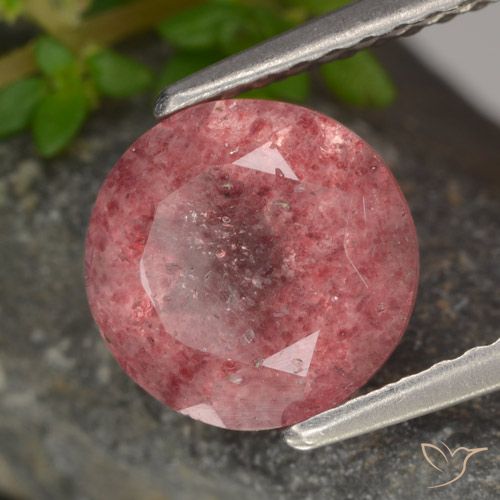 1.80ct 天然 深玫瑰粉色 草莓石英, 圆形的, 半透明