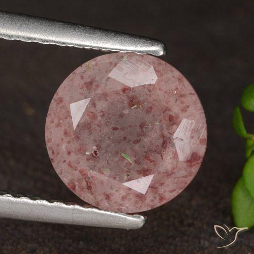 1.64ct 天然 中粉红色 草莓石英, 圆形的, 半透明