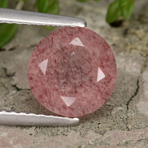 1.89ct 天然 中粉红色 草莓石英, 圆形的, 半透明