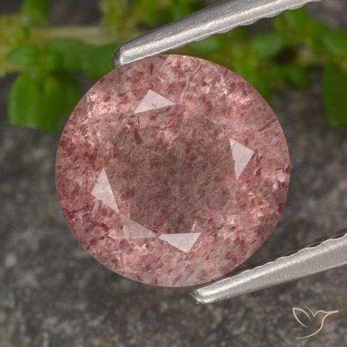 1.74ct 天然 中粉红色 草莓石英, 圆形的, 半透明