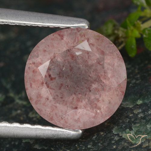 1.59ct 天然 浅粉色 草莓石英, 圆形的, 半透明