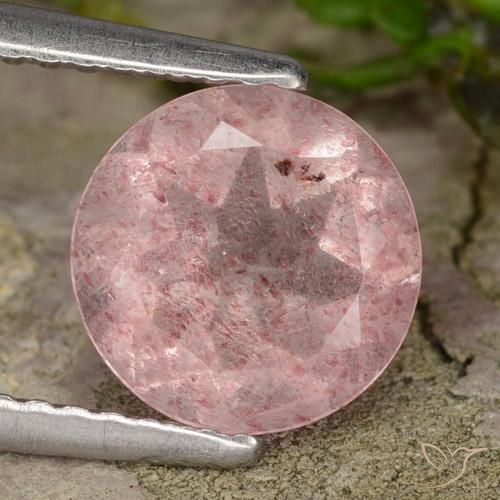1.61ct 天然 浅粉色 草莓石英, 圆形的, 半透明