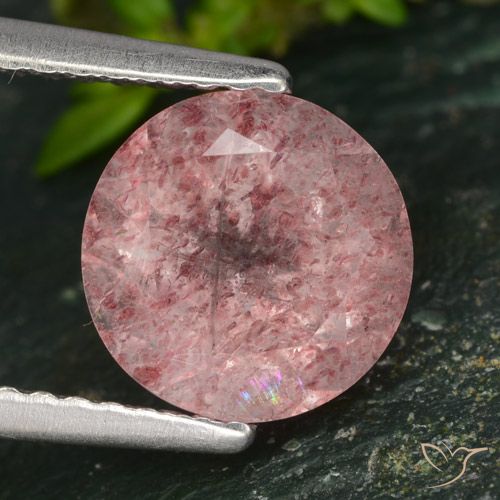 1.96ct 天然 玫瑰粉色 草莓石英, 圆形的, 半透明