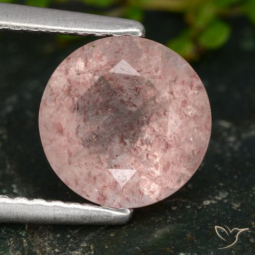 1.73ct 天然 浅粉色 草莓石英, 圆形的, 半透明