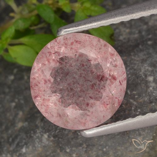 1.61ct 天然 中粉红色 草莓石英, 圆形的, 半透明