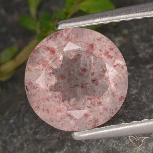 1.89ct 天然 浅粉色 草莓石英, 圆形的, 半透明