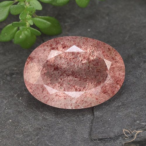5.14ct 天然 覆盆子粉 草莓石英, 椭圆形, 半透明